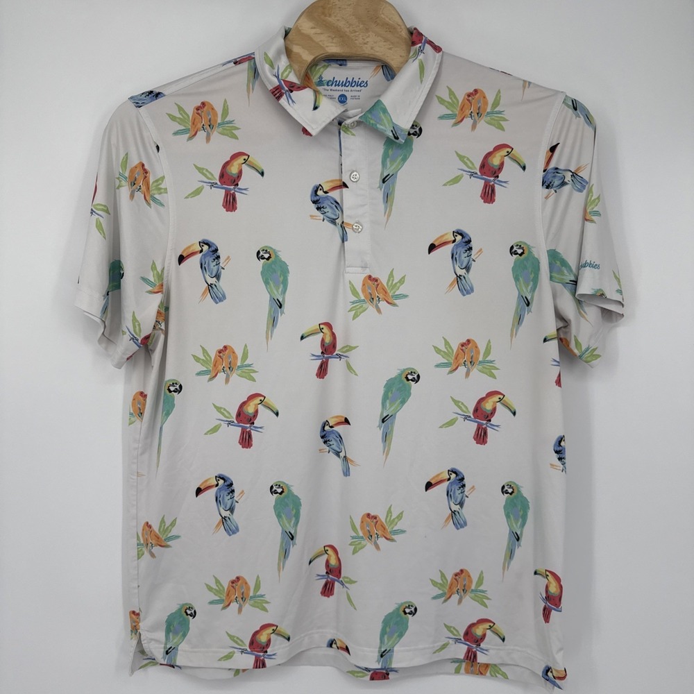 Chubbies The Dude Wheres Macaw Parrot Toucan Performance‎ Golf Polo Bamboo XXL